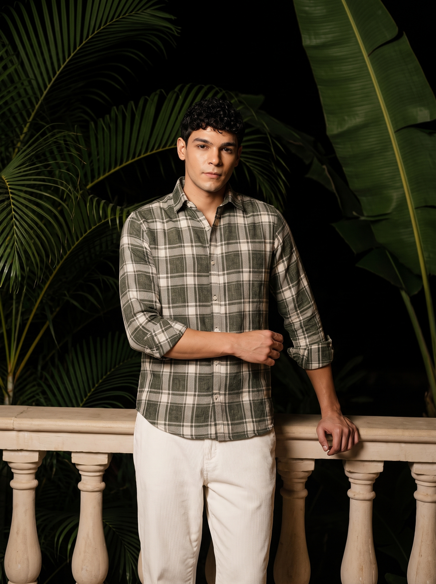 Green & White Checked Stain-Free Flannel Shirt
