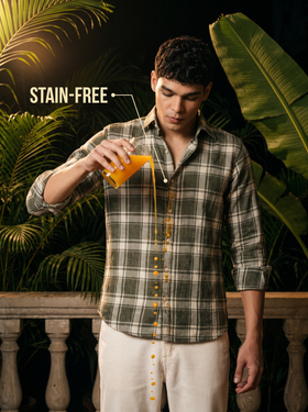 Green & White Checked Stain-Free Flannel Shirt