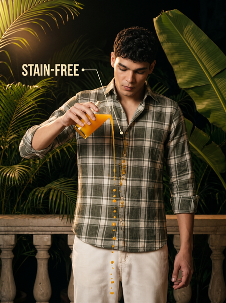 Green & White Checked Stain-Free Flannel Shirt