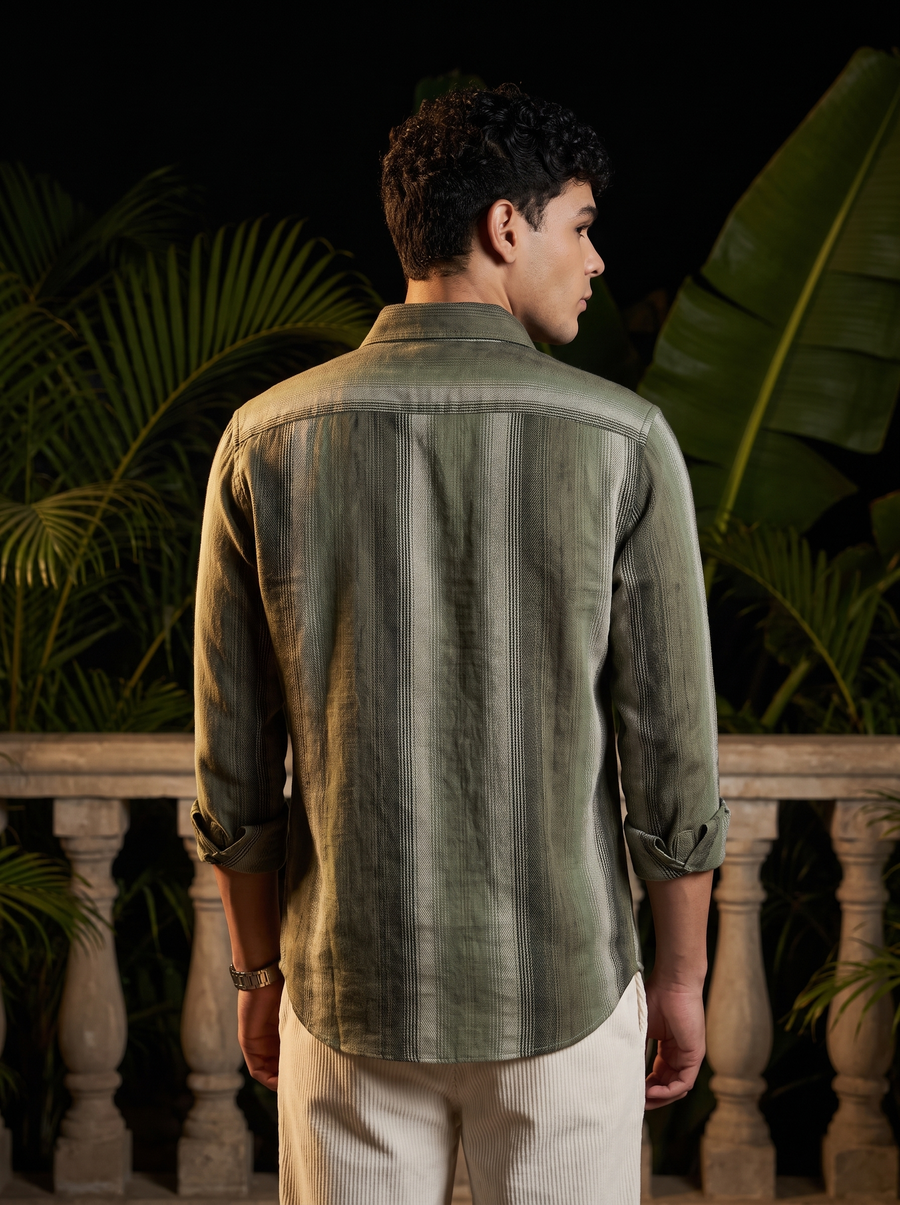 Green Striped Stain-Free Flannel Shirt
