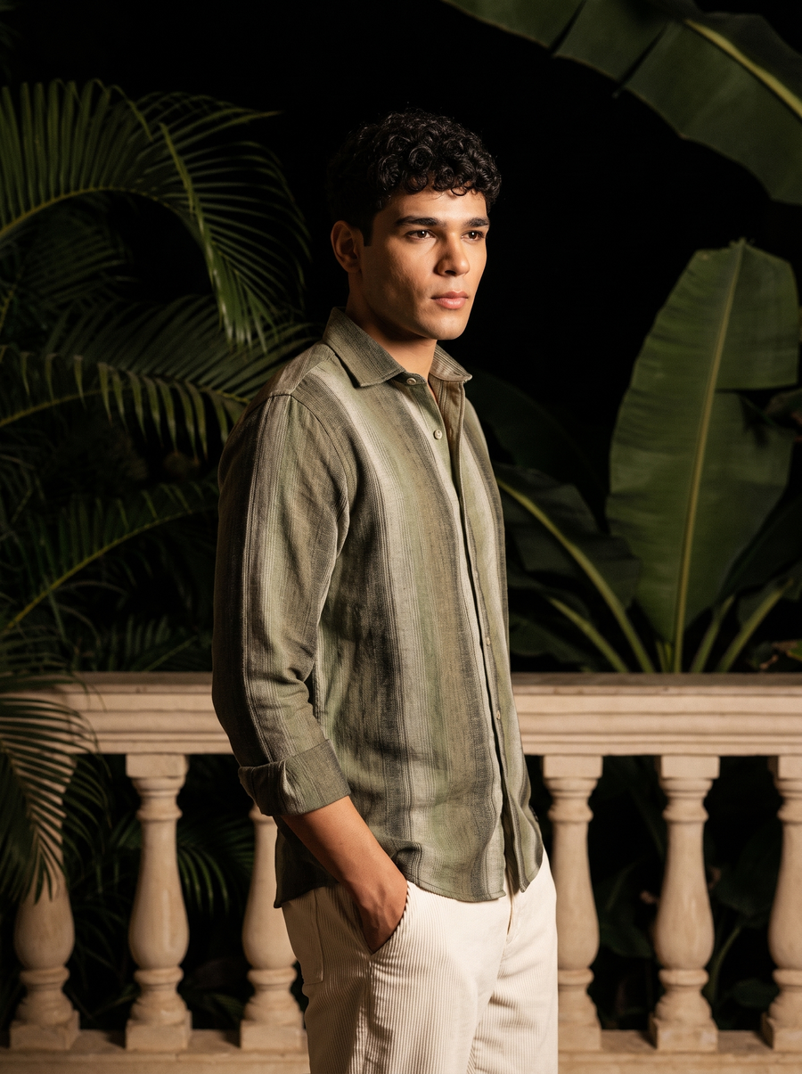 Green Striped Stain-Free Flannel Shirt