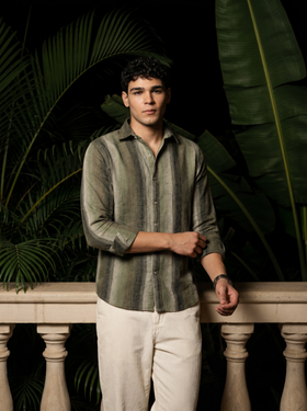 Green Striped Stain-Free Flannel Shirt