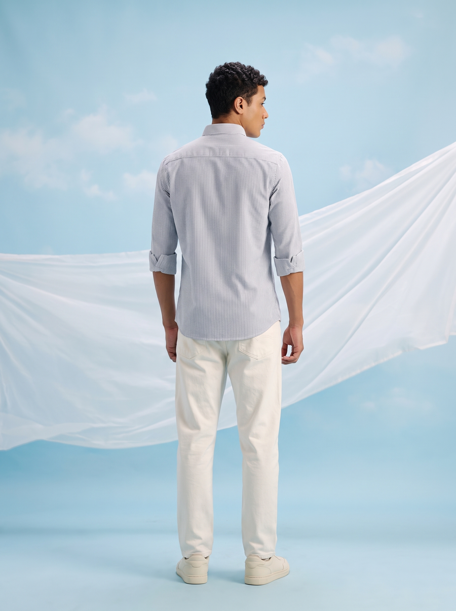 Blue Striped Bamboo Linen Stain-Free Shirt