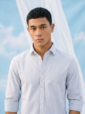 Blue Striped Bamboo Linen Stain-Free Shirt
