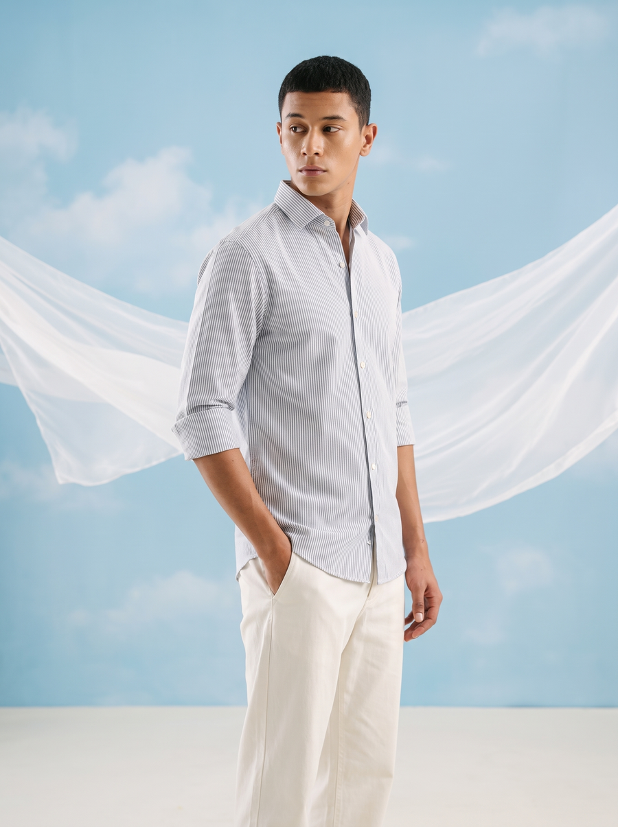 Blue Striped Bamboo Linen Stain-Free Shirt
