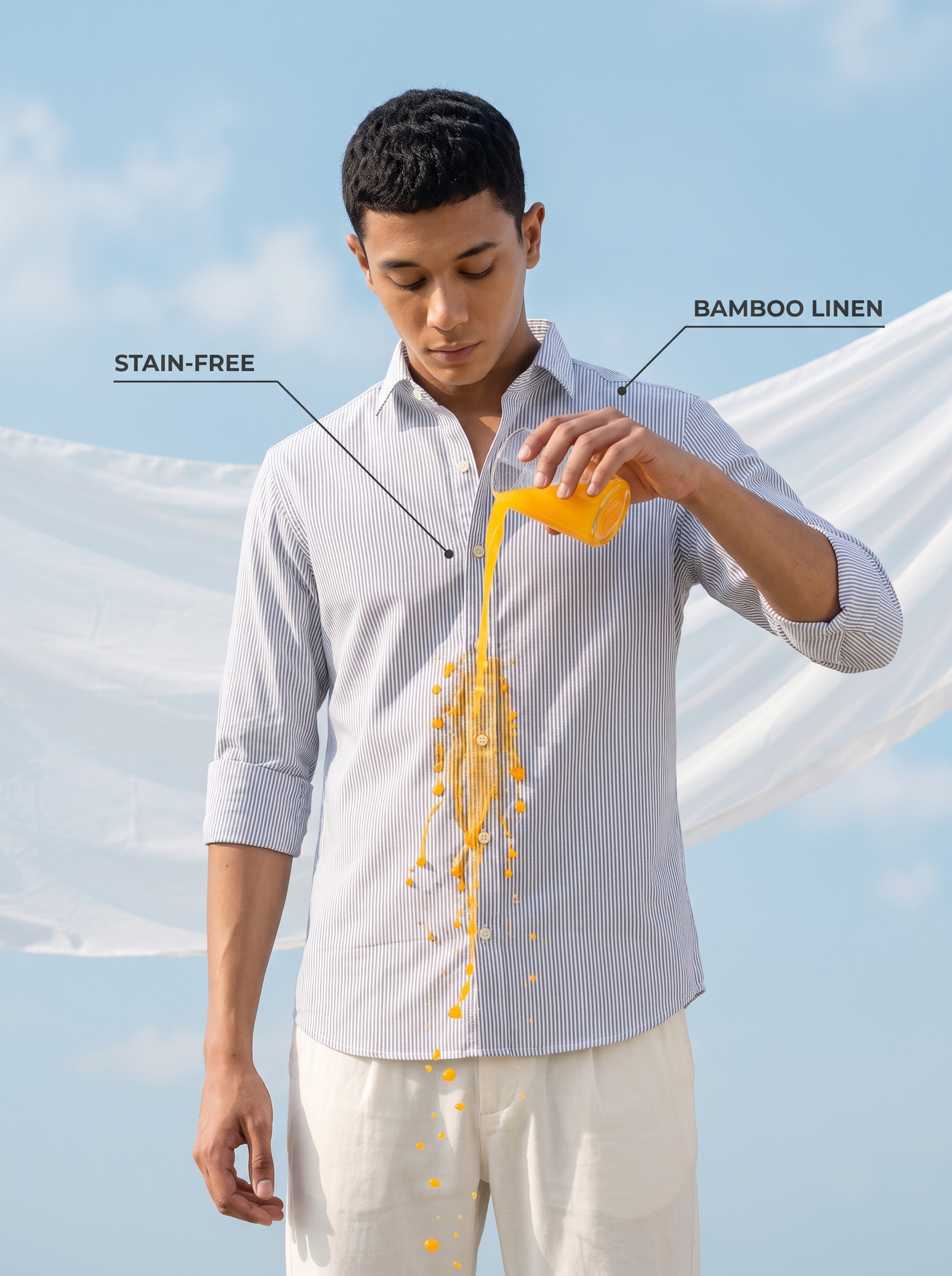 Blue Striped Bamboo Linen Stain-Free Shirt