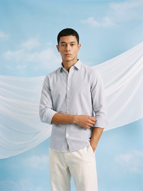 Blue Striped Bamboo Linen Stain-Free Shirt