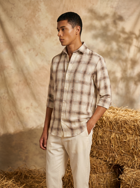 Dune Plaid Bamboo Linen Stain-Free Shirt