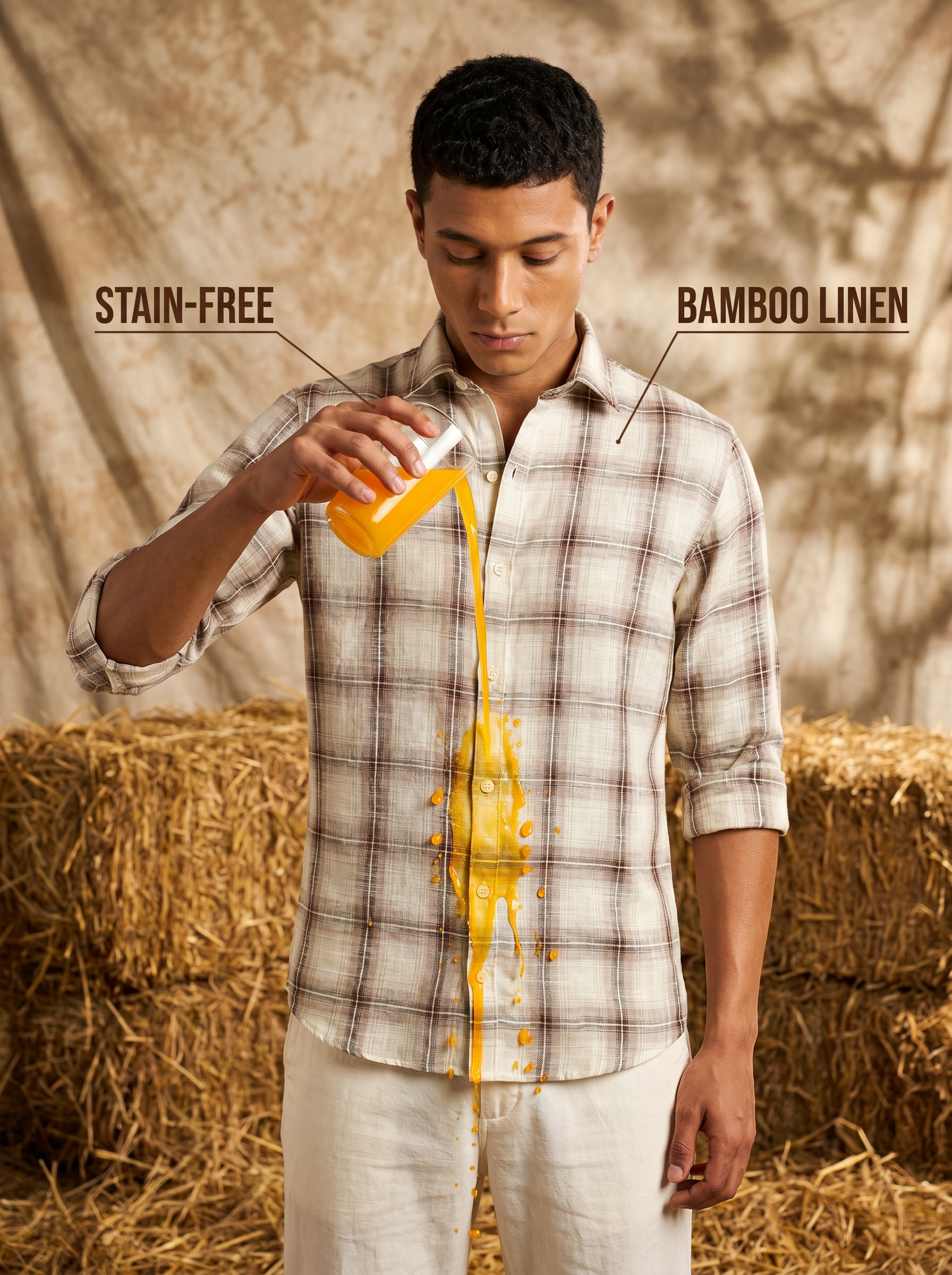 Dune Plaid Bamboo Linen Stain-Free Shirt
