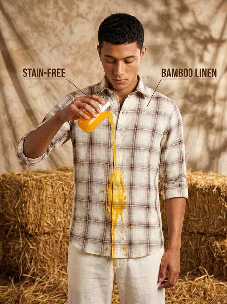Dune Plaid Bamboo Linen Stain-Free Shirt
