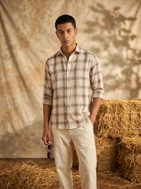 Dune Plaid Bamboo Linen Stain-Free Shirt