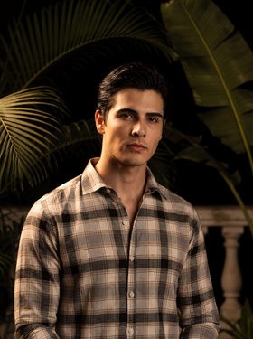 Graphite Plaid Bamboo Linen Stain-Free Shirt