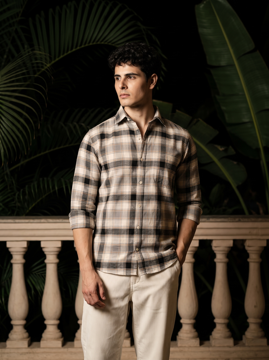 Graphite Plaid Bamboo Linen Stain-Free Shirt