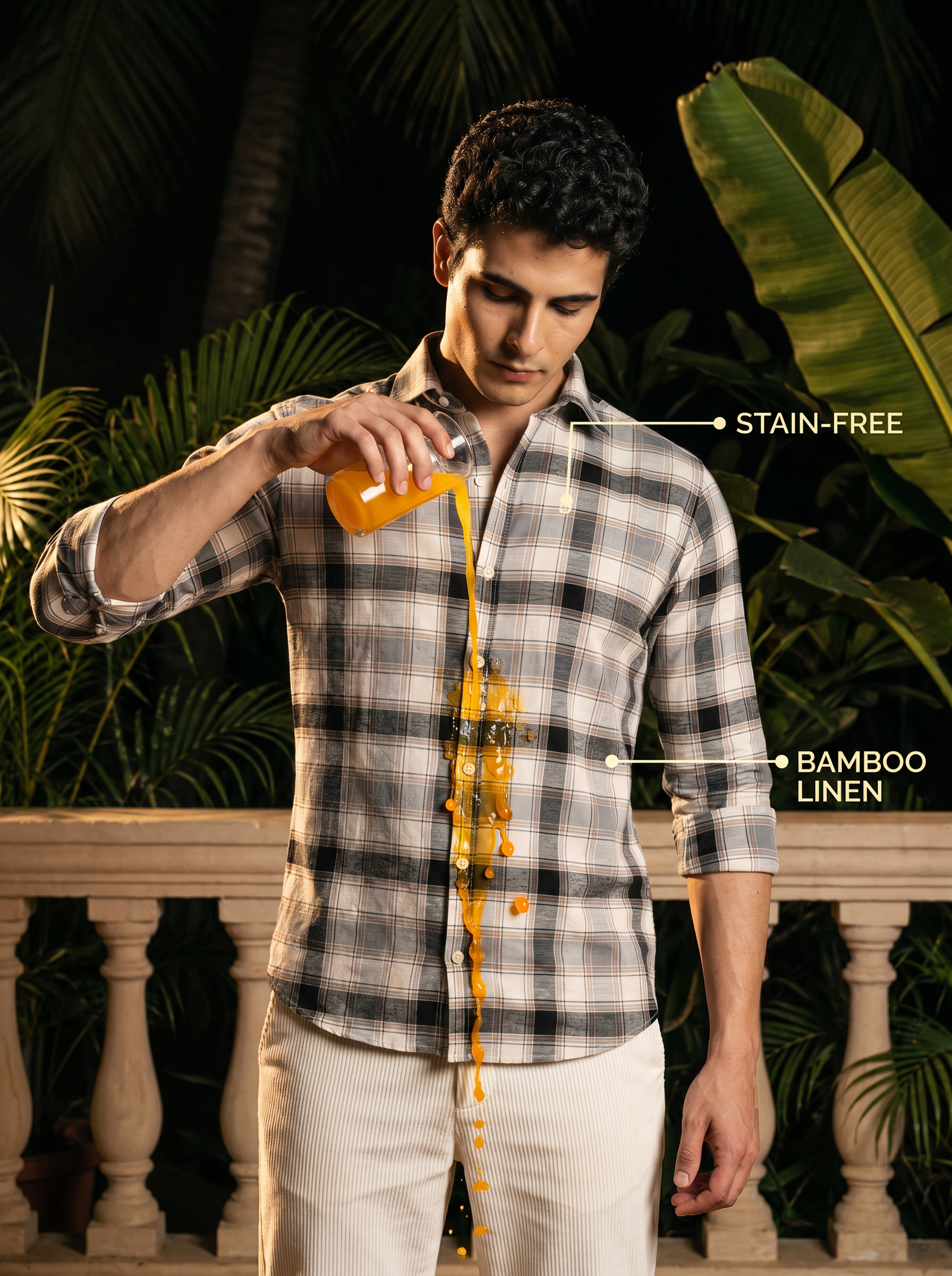 Graphite Plaid Bamboo Linen Stain-Free Shirt