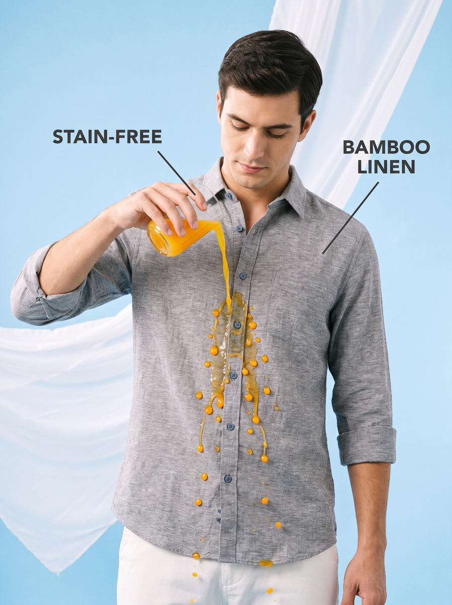 Slate Blue Bamboo Linen Stain-Free Shirt