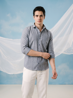 Slate Blue Bamboo Linen Stain-Free Shirt