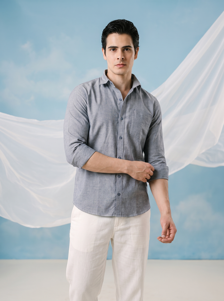Slate Blue Bamboo Linen Stain-Free Shirt