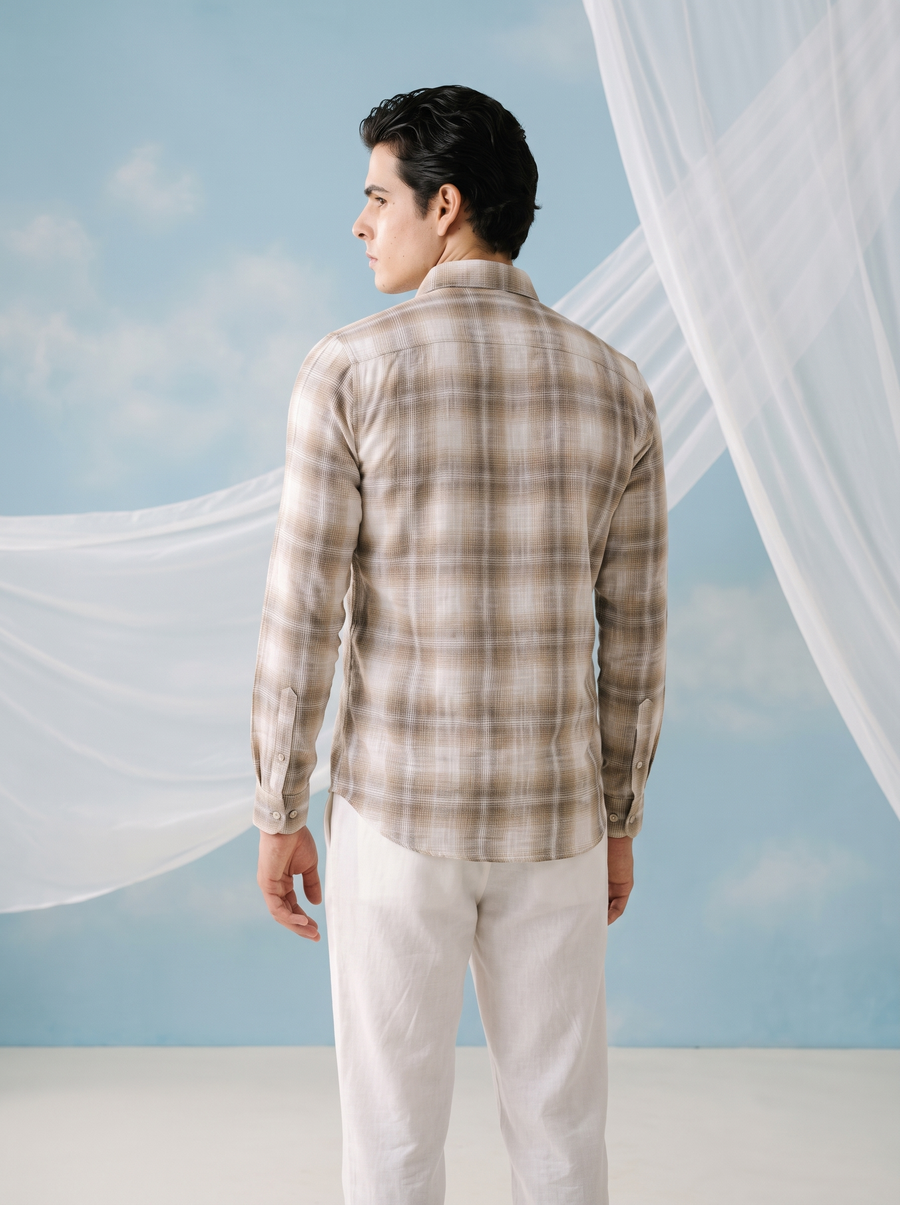 Sand Check Bamboo Linen Stain-Free Shirt