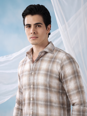Sand Check Bamboo Linen Stain-Free Shirt