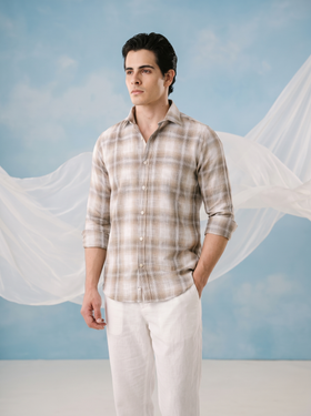 Sand Check Bamboo Linen Stain-Free Shirt