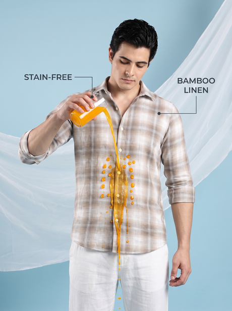 Sand Check Bamboo Linen Stain-Free Shirt
