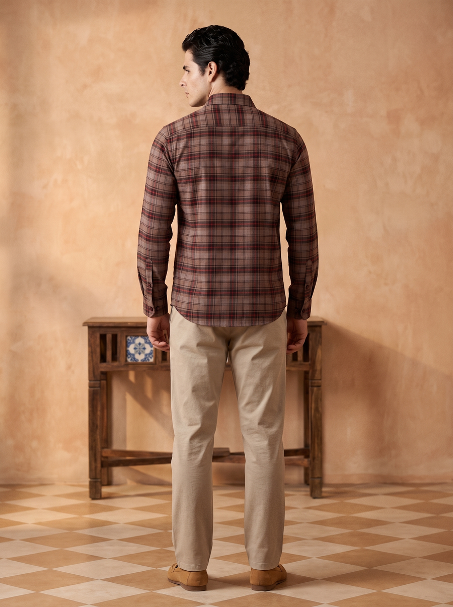 Espresso Checked Bamboo Linen Stain-Free Shirt