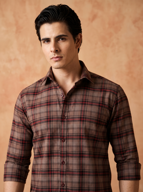 Espresso Checked Bamboo Linen Stain-Free Shirt