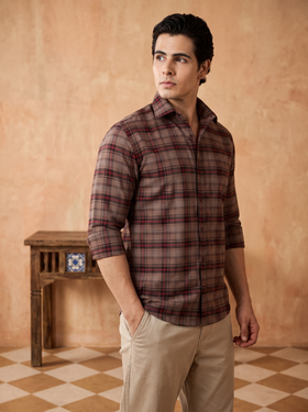 Espresso Checked Bamboo Linen Stain-Free Shirt