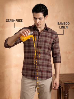 Espresso Checked Bamboo Linen Stain-Free Shirt