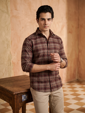 Espresso Checked Bamboo Linen Stain-Free Shirt
