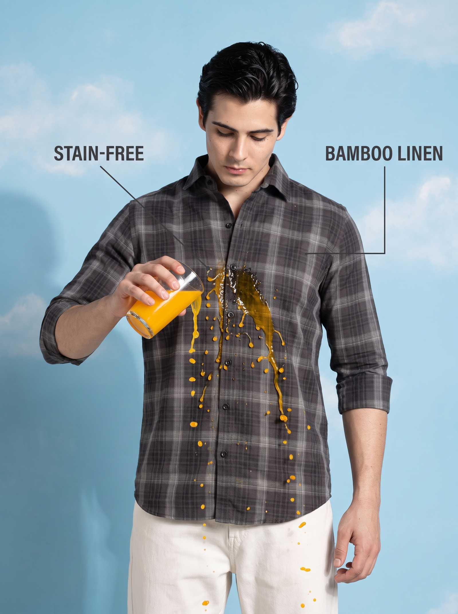 Charcoal Check Bamboo Linen Stain-Free Shirt