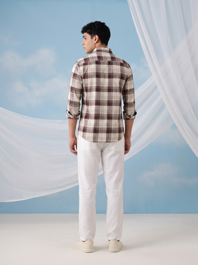 Mocha Check Bamboo Linen Stain-Free Shirt