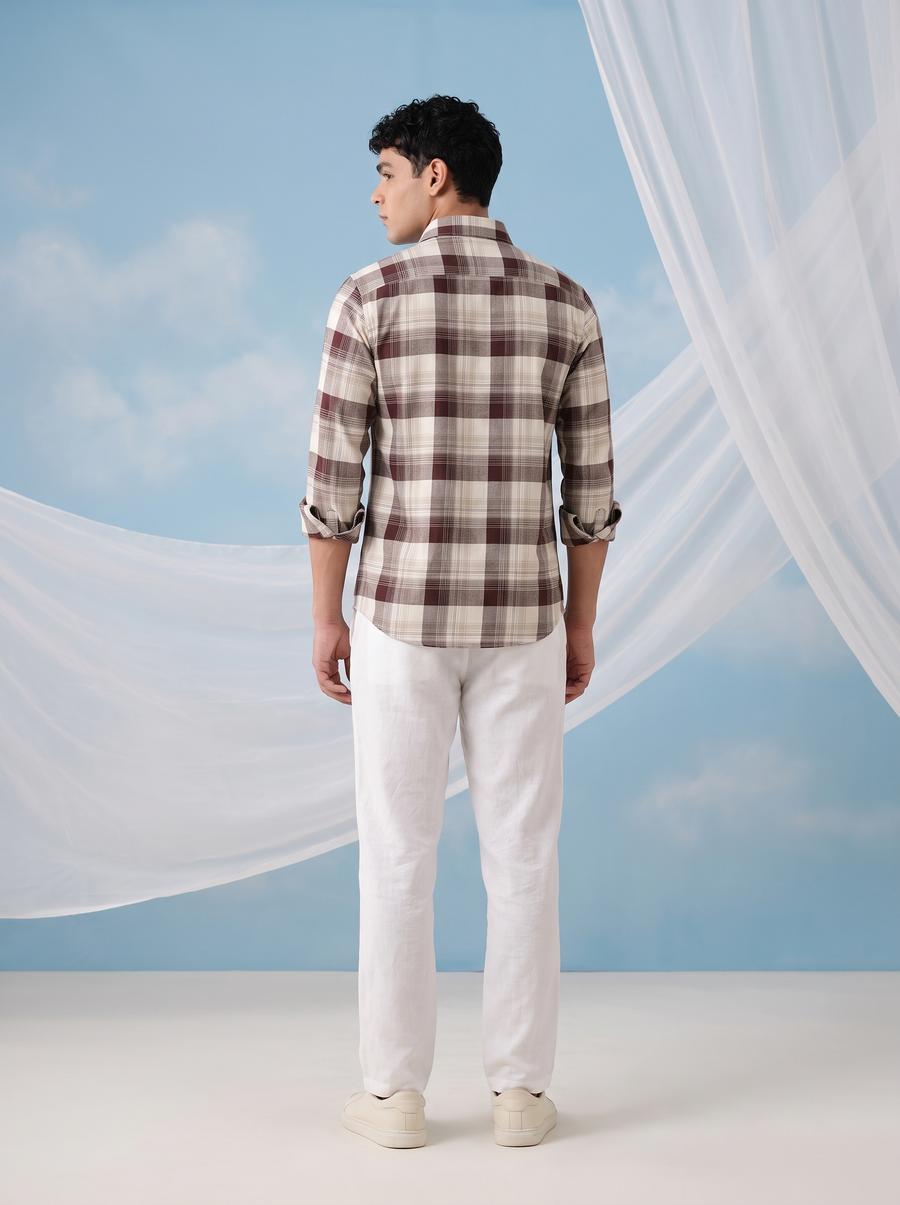 Mocha Check Bamboo Linen Stain-Free Shirt