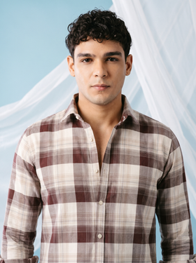 Mocha Check Bamboo Linen Stain-Free Shirt
