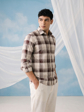 Mocha Check Bamboo Linen Stain-Free Shirt