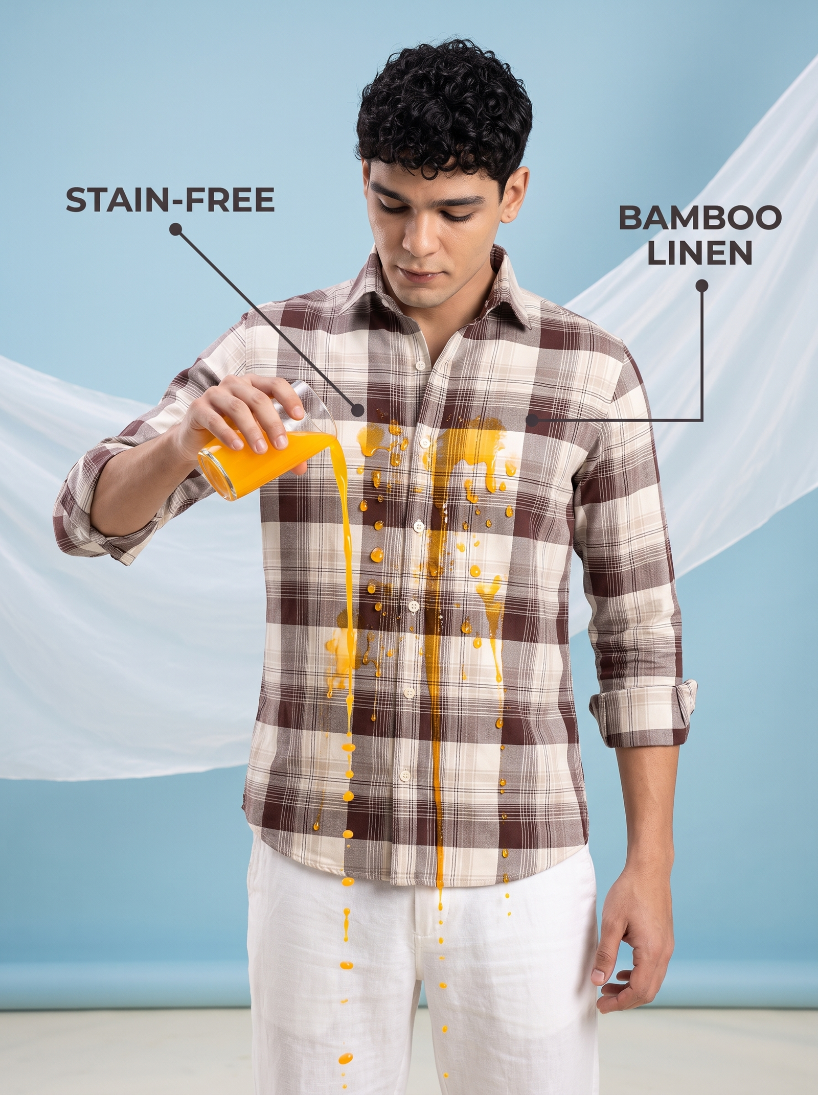 Mocha Check Bamboo Linen Stain-Free Shirt
