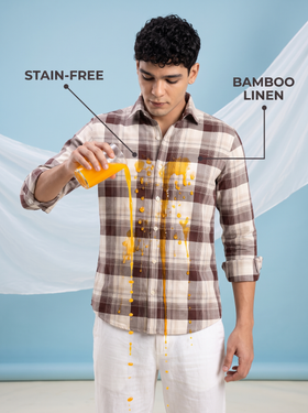 Mocha Check Bamboo Linen Stain-Free Shirt