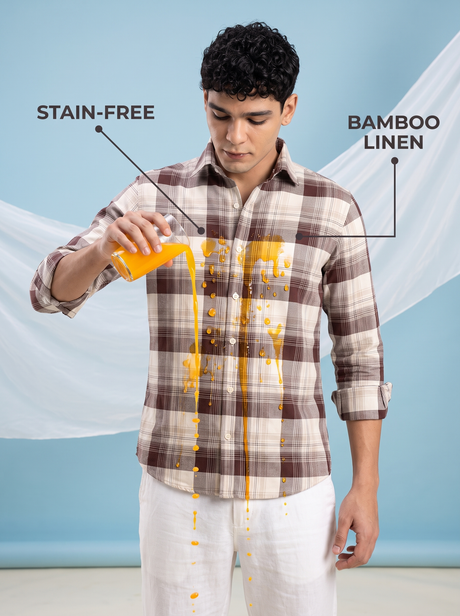 Mocha Check Bamboo Linen Stain-Free Shirt