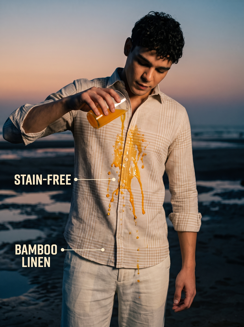 Aerange Plaid Bamboo Linen Stain-Free Shirt