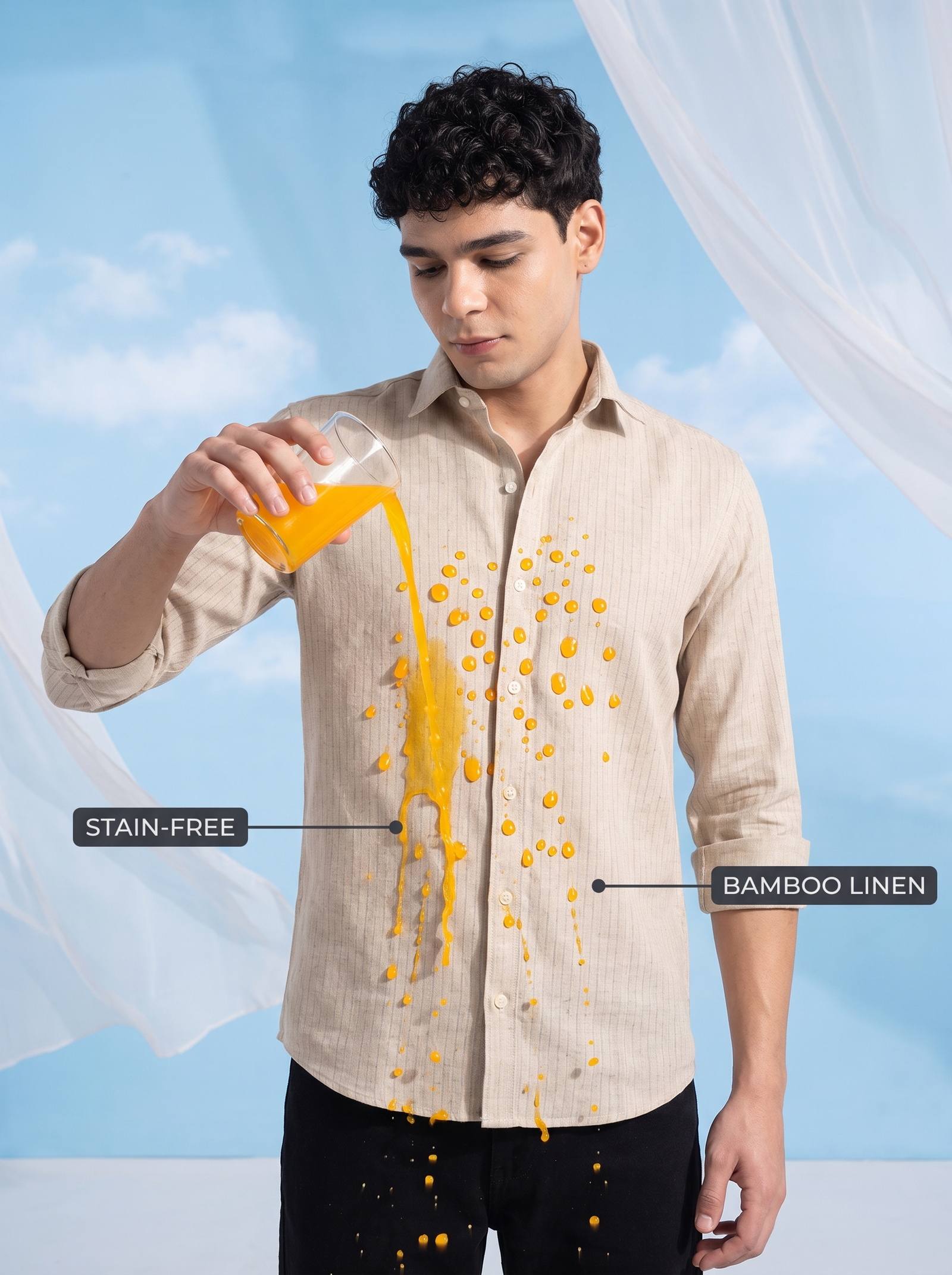 Airlane Beige Bamboo Linen Stain-Free Shirt