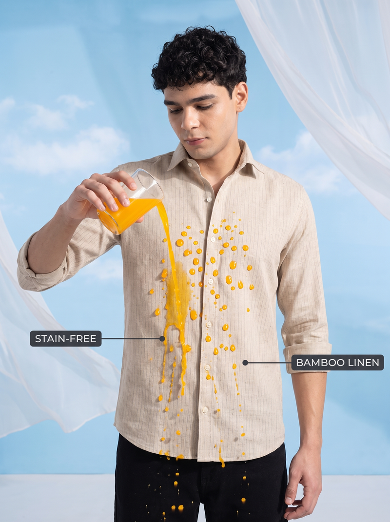 Airlane Beige Bamboo Linen Stain-Free Shirt