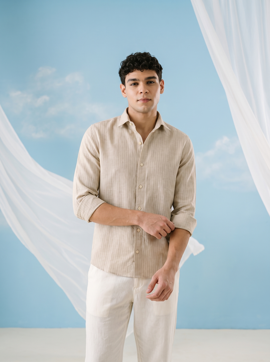 Airlane Beige Bamboo Linen Stain-Free Shirt