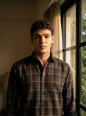 Roasted Coffee Checked Bamboo Linen Stain-Free Shirt