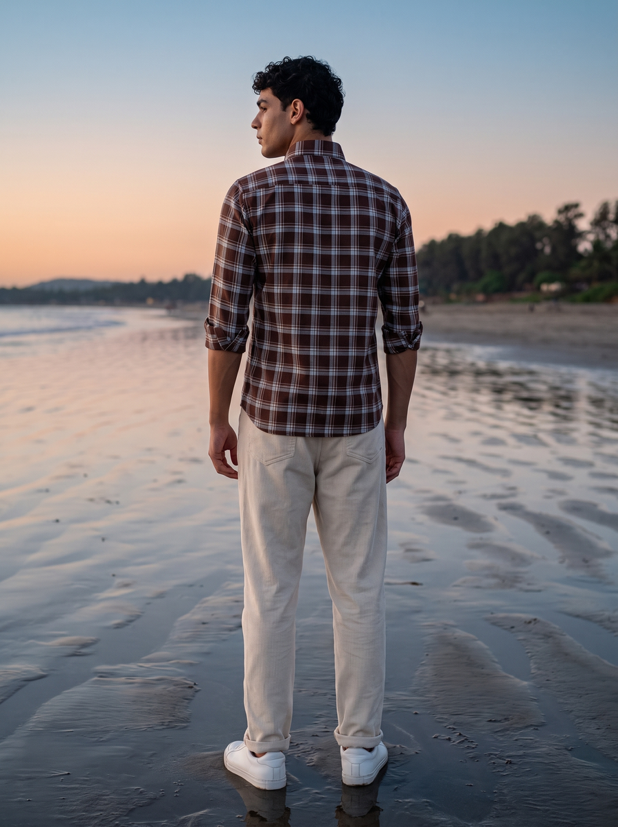 Dark Earth Checked Bamboo Linen Stain-Free Shirt
