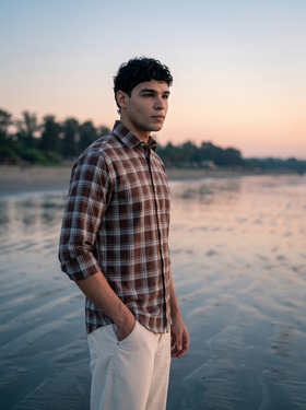 Dark Earth Checked Bamboo Linen Stain-Free Shirt