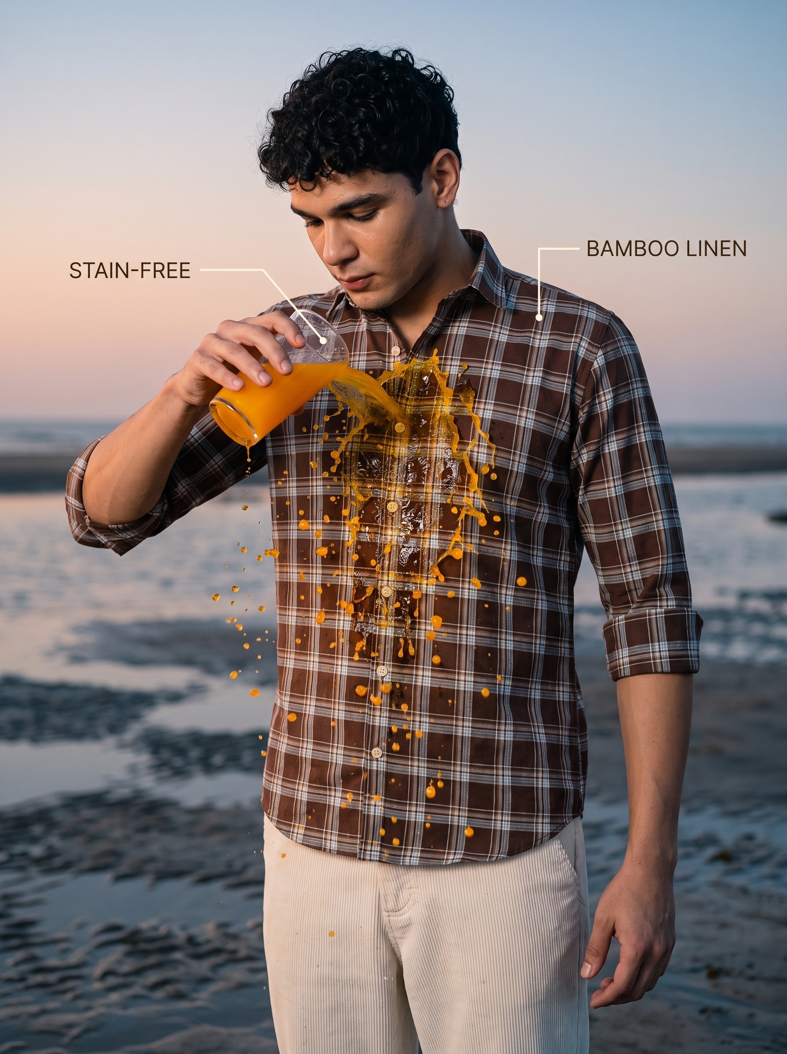 Dark Earth Checked Bamboo Linen Stain-Free Shirt