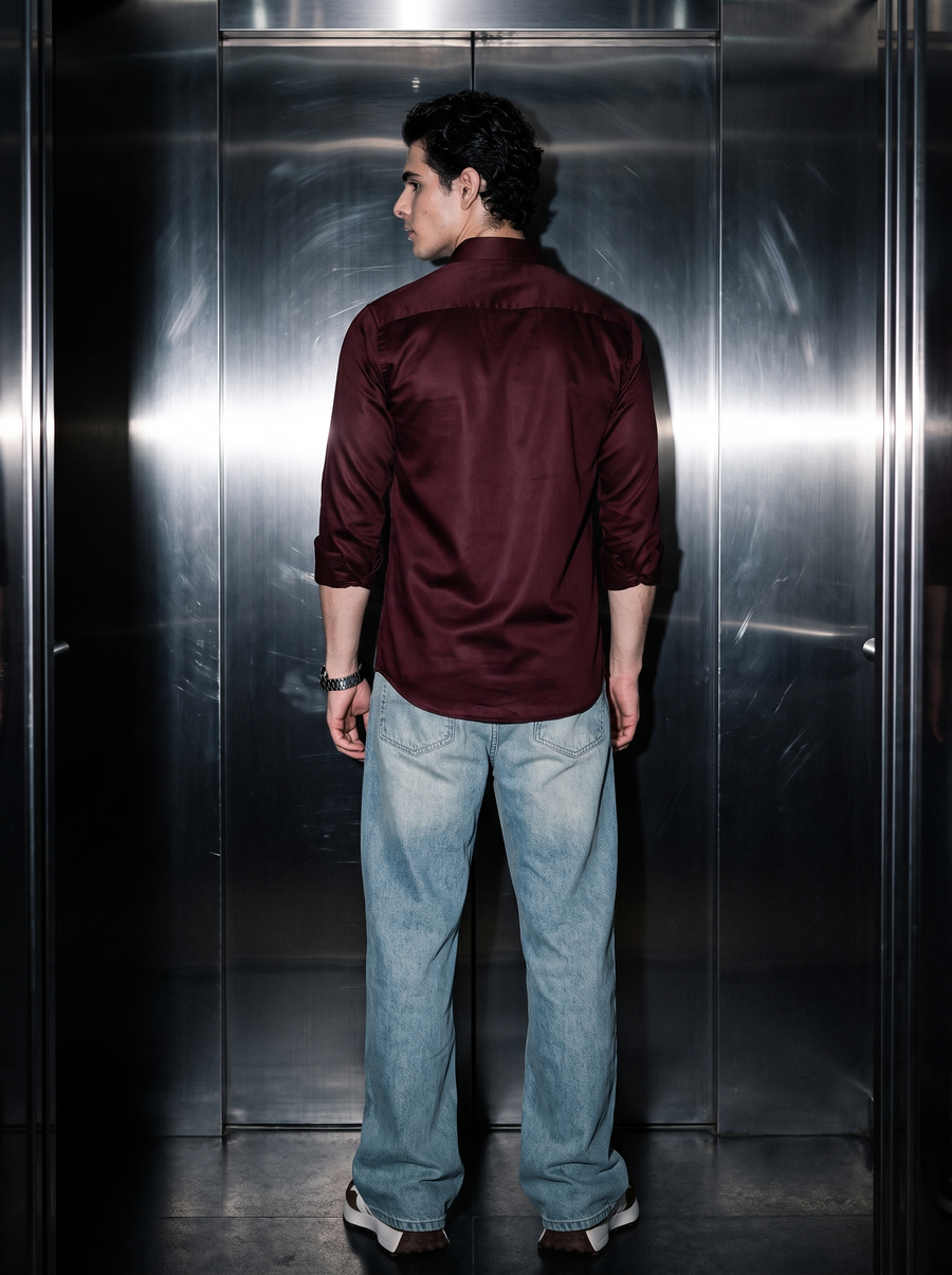 Tannin Maroon Satin Stain-Free Shirt