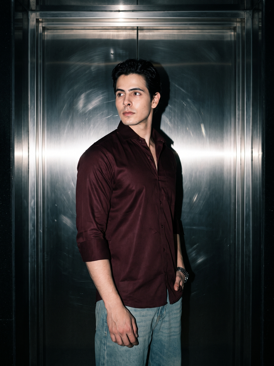 Tannin Maroon Satin Stain-Free Shirt
