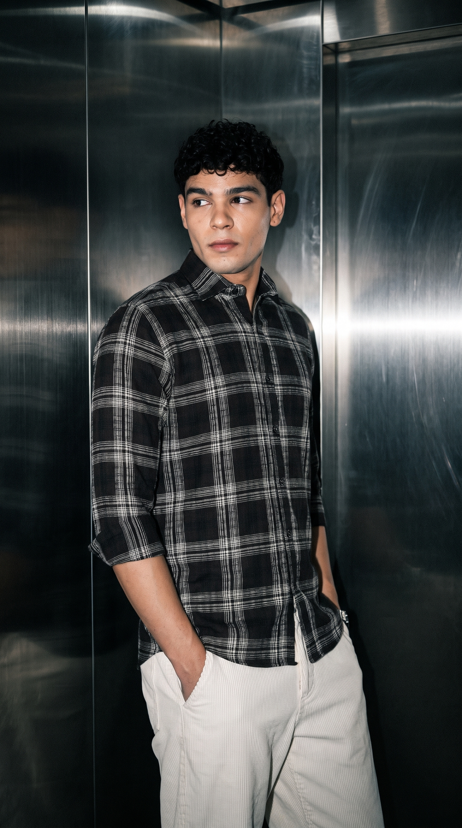 Pearl Black Checked Stain-Free Flannel Shirt