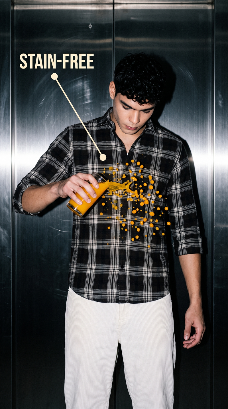 Pearl Black Checked Stain-Free Flannel Shirt